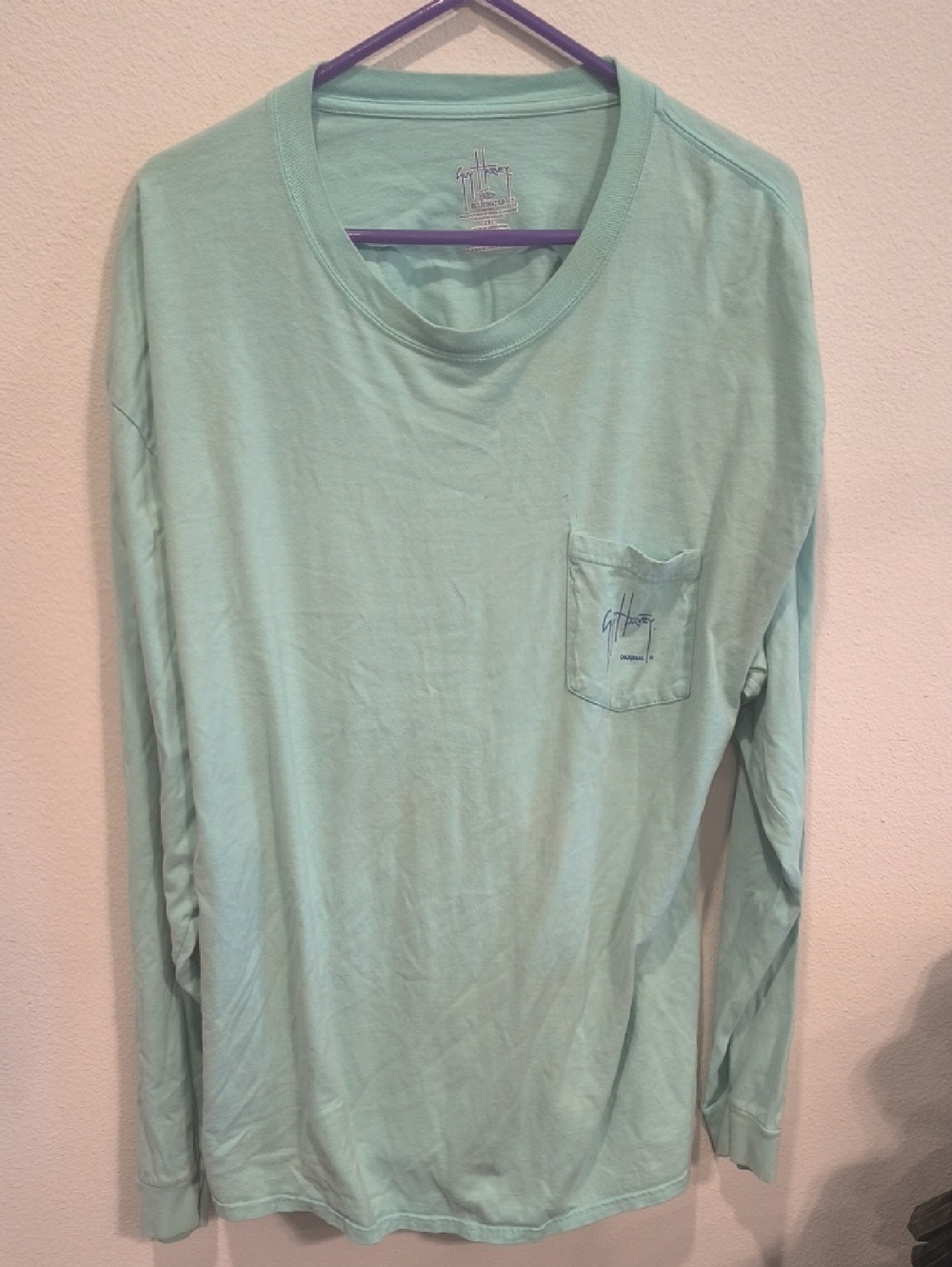 Guy Harvey Long-Sleeve Pocket Tee in Light Mint XXL